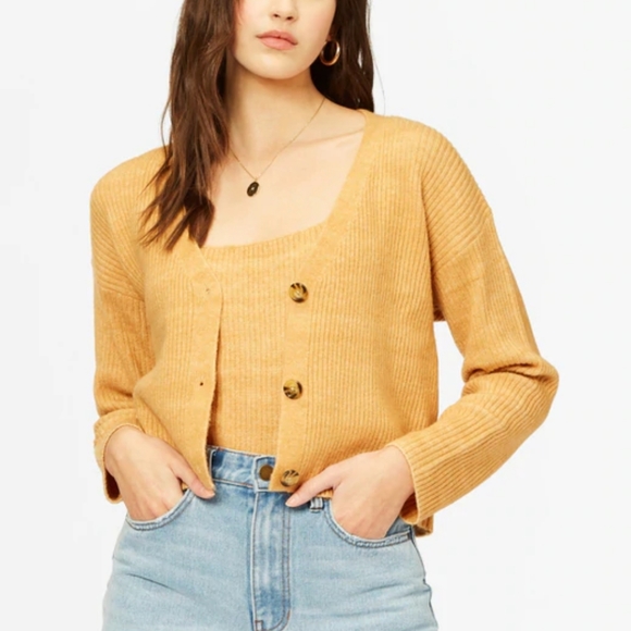 NWT BILLABONG - Match Set Twin Tank Top Cami Sweater & Button Cardigan Gold - Picture 4 of 12